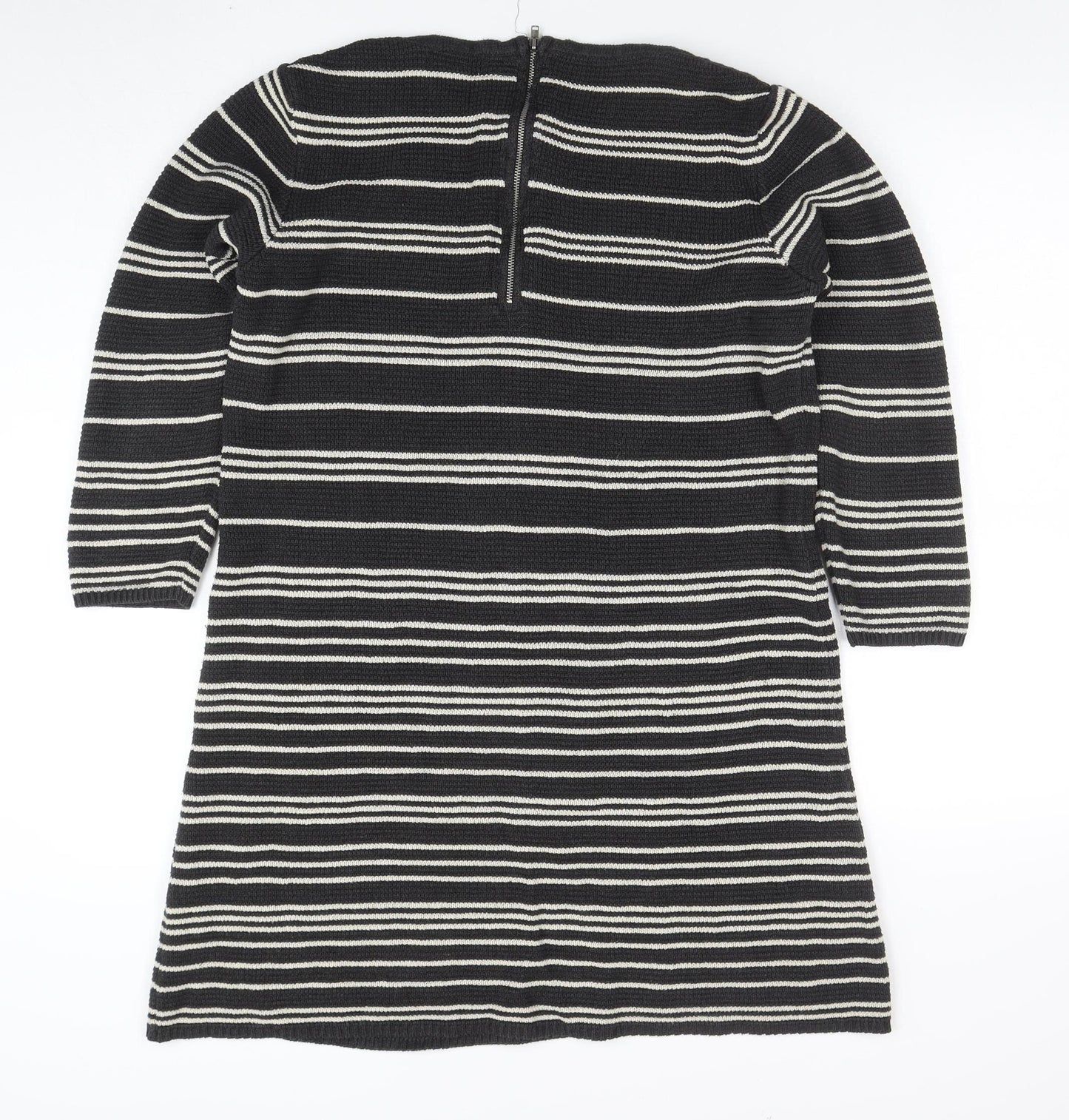Monsoon Women’s Black Stripe Knit Shift Dress M 3/4 Sleeve