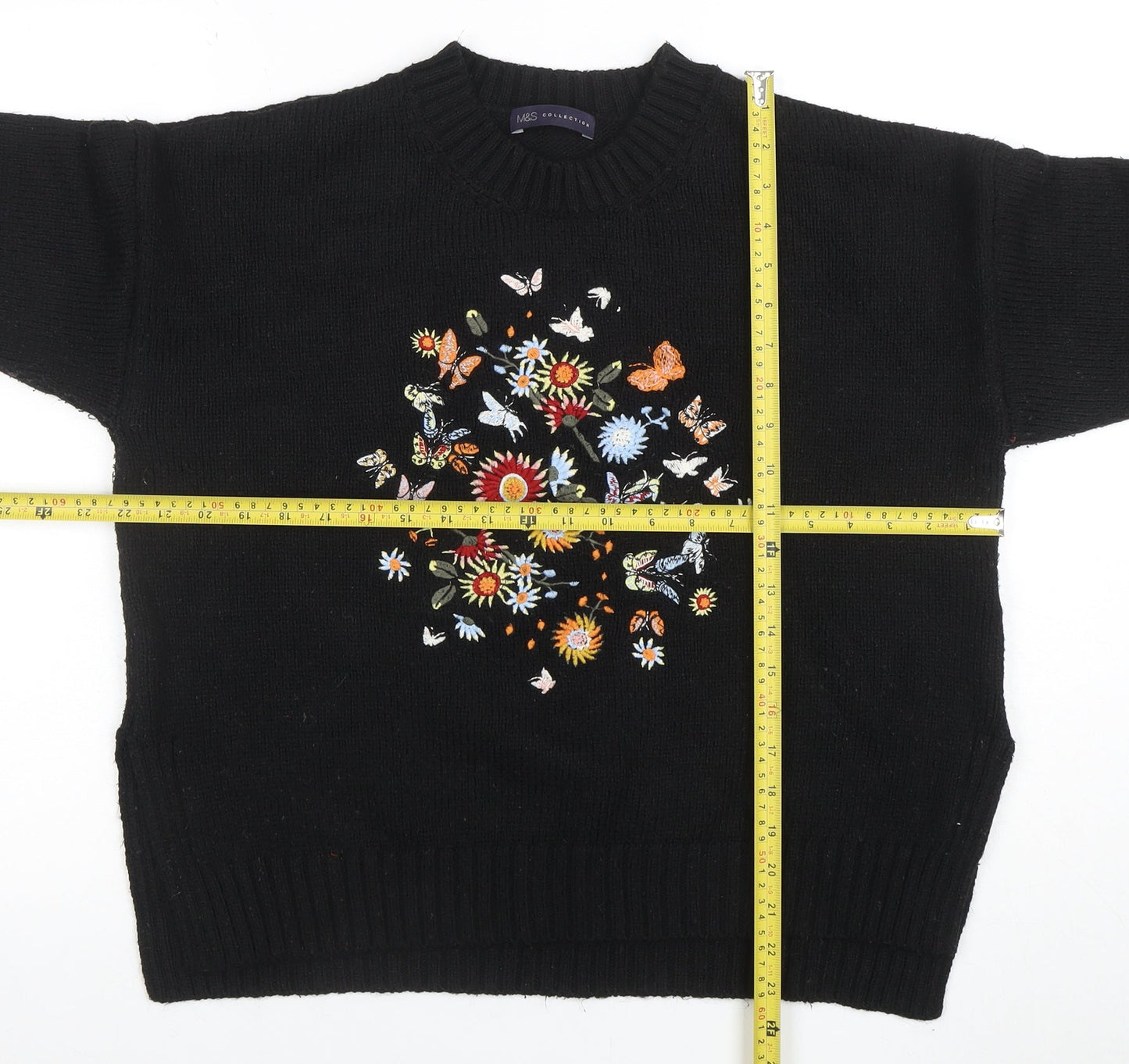 Marks and Spencer Women Black Floral Embroidered Pullover Jumper UK 16