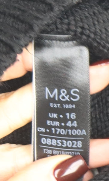Marks and Spencer Women Black Floral Embroidered Pullover Jumper UK 16