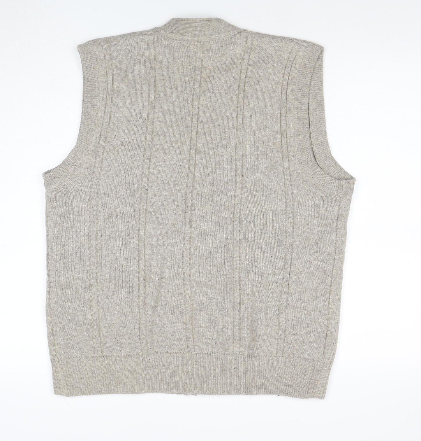 Long Dai Men's Beige Wool V-Neck Argyle Button Vest 2XL