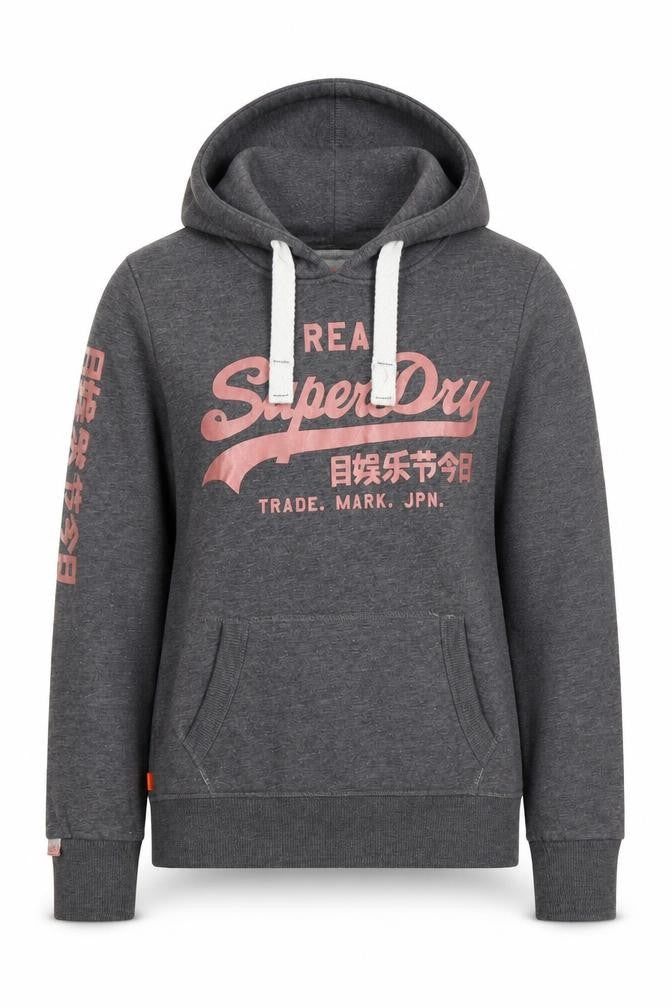 Superdry Women's Grey Pullover Hoodie XS Cotton Blend Graphic Print