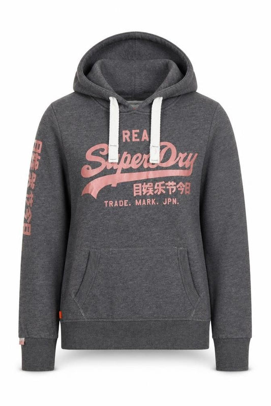 Superdry Women's Grey Pullover Hoodie XS Cotton Blend Graphic Print