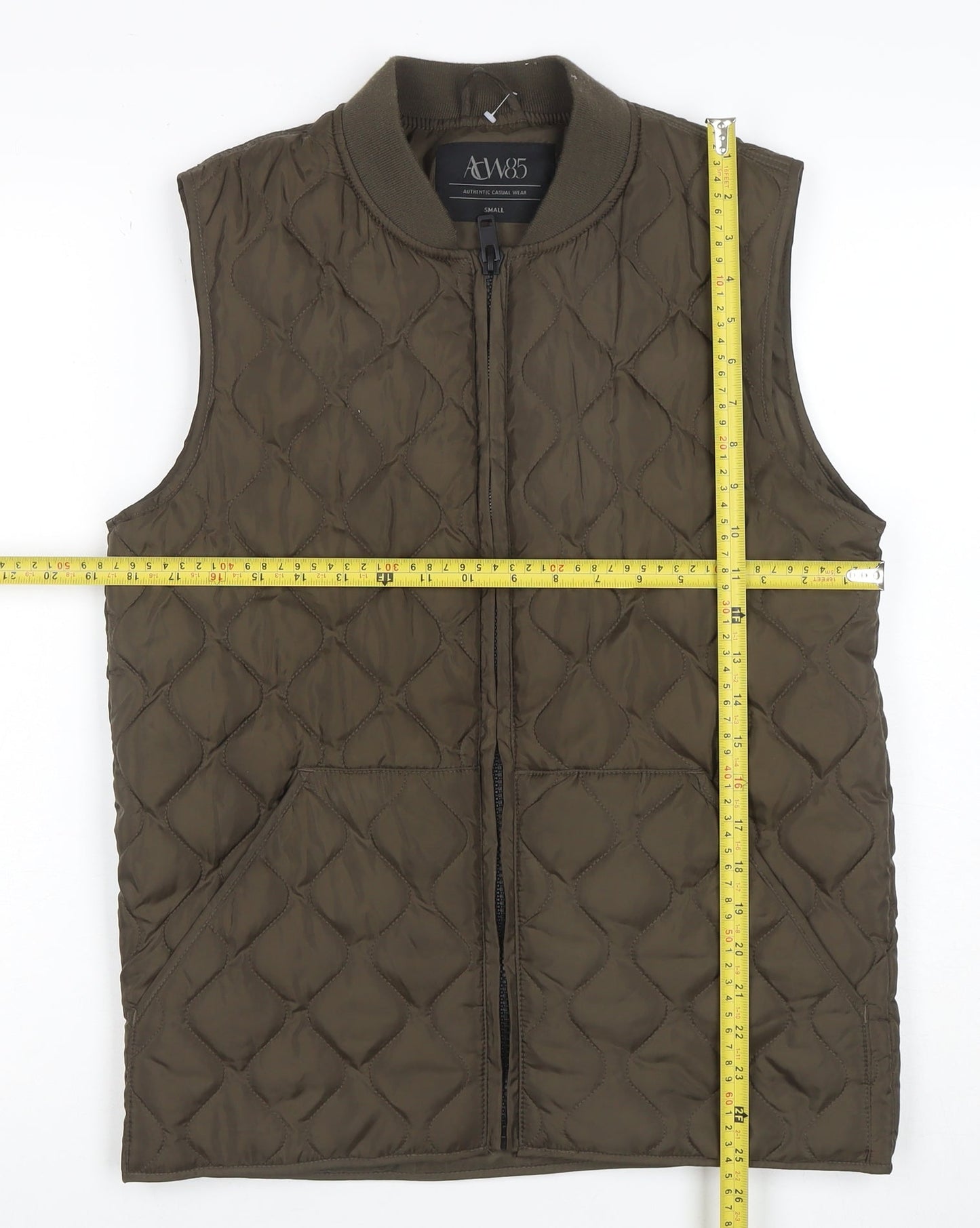 AW85 Men's Brown Quilted Polyester Waistcoat Small Padded Zip Casual