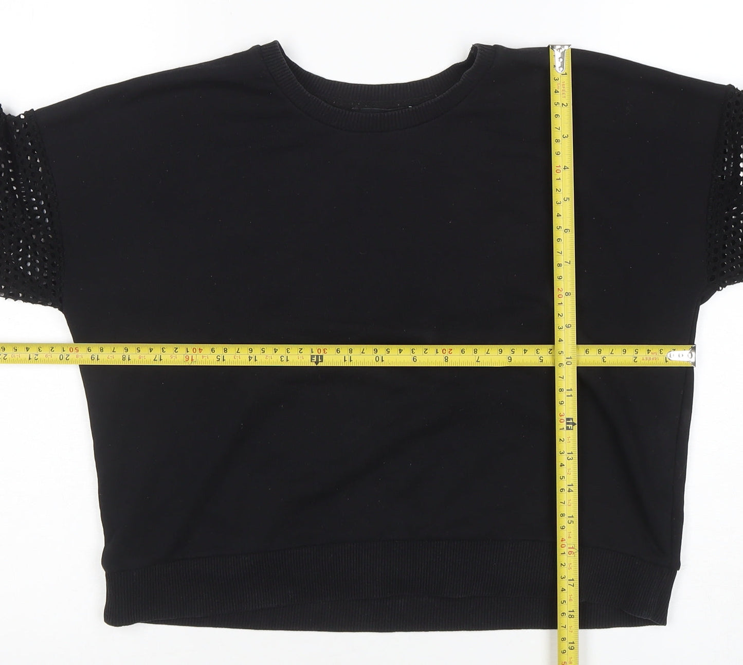 New Look Women Black Size 12 Studded Sleeve Crew Neck Jumper