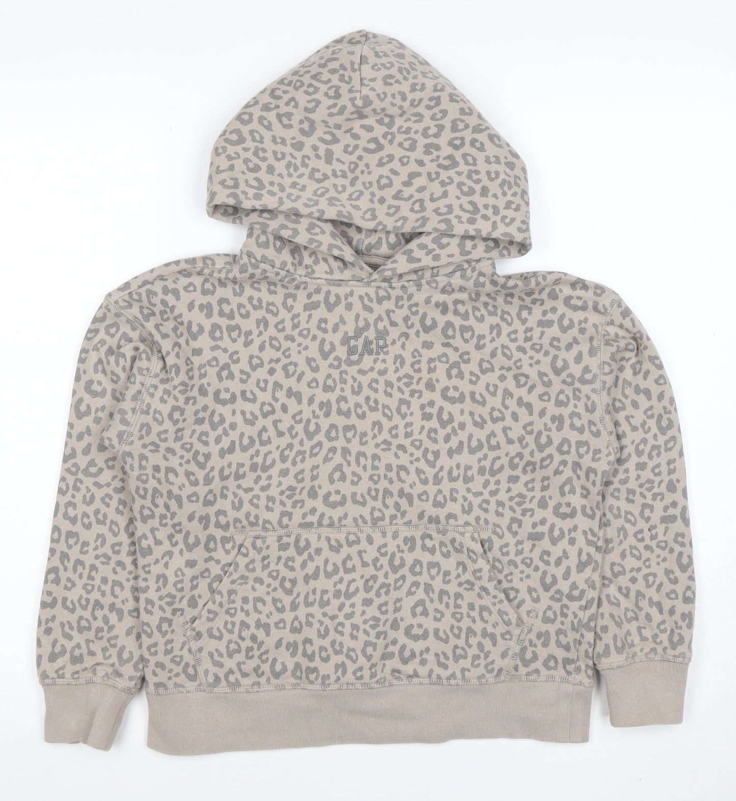 GAP Girls Beige Leopard Print Pullover Hoodie Size 8 Years Cotton Blend