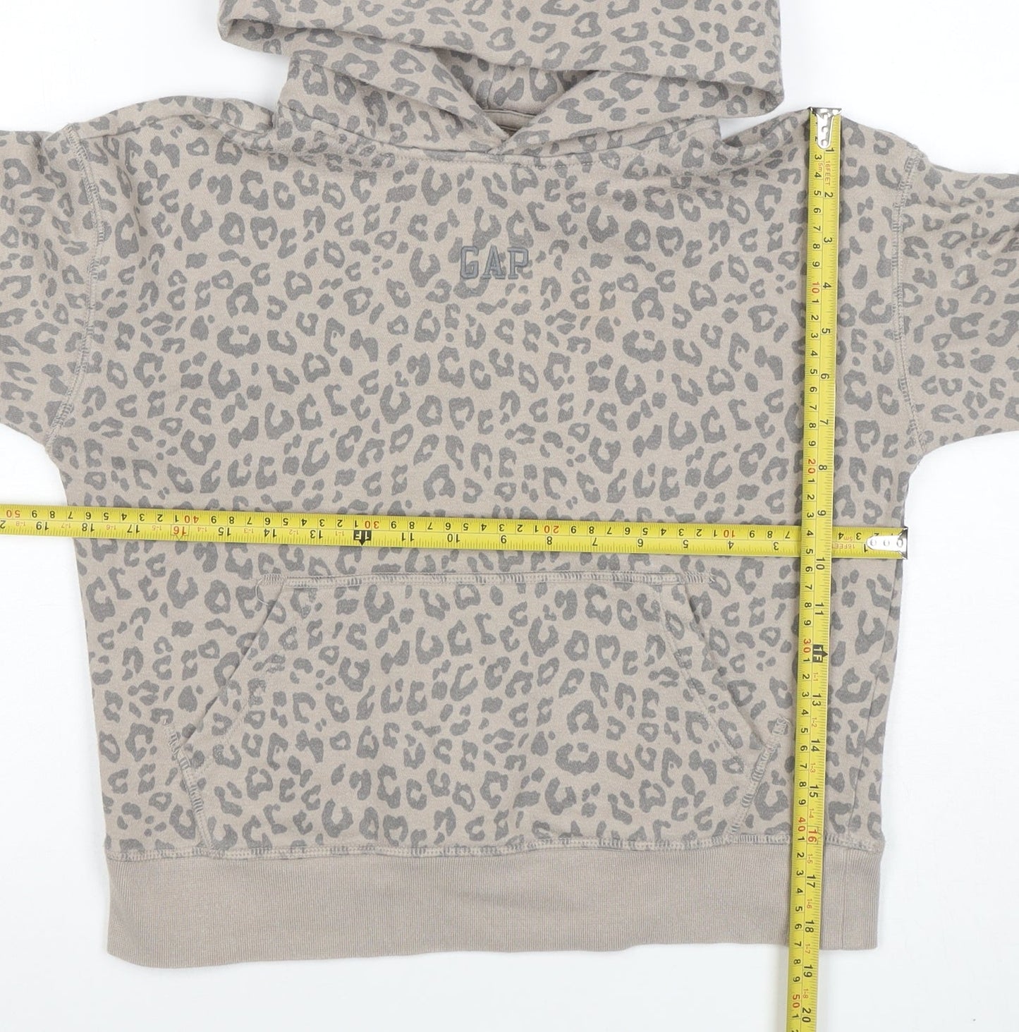 GAP Girls Beige Leopard Print Pullover Hoodie Size 8 Years Cotton Blend