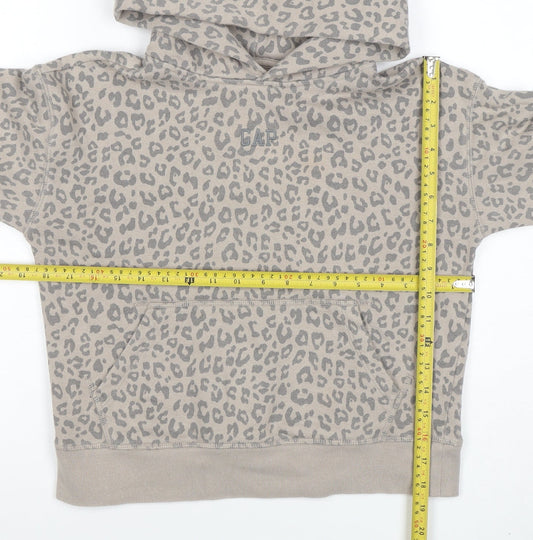 GAP Girls Beige Leopard Print Pullover Hoodie Size 8 Years Cotton Blend