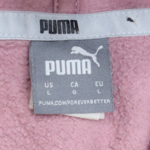 Puma Women Pink Hooded Pullover Sweatshirt Size L Logo Print