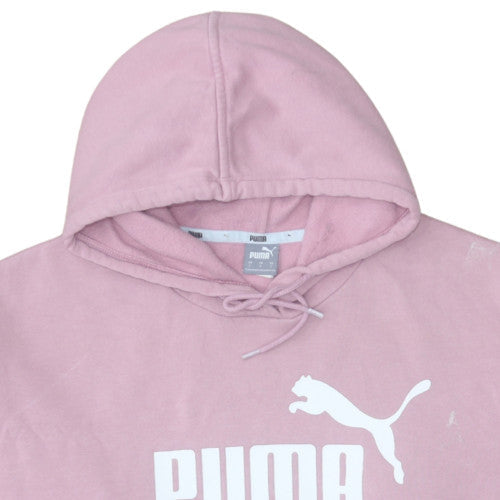 Puma Women Pink Hooded Pullover Sweatshirt Size L Logo Print