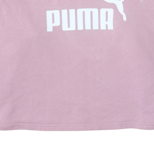Puma Women Pink Hooded Pullover Sweatshirt Size L Logo Print
