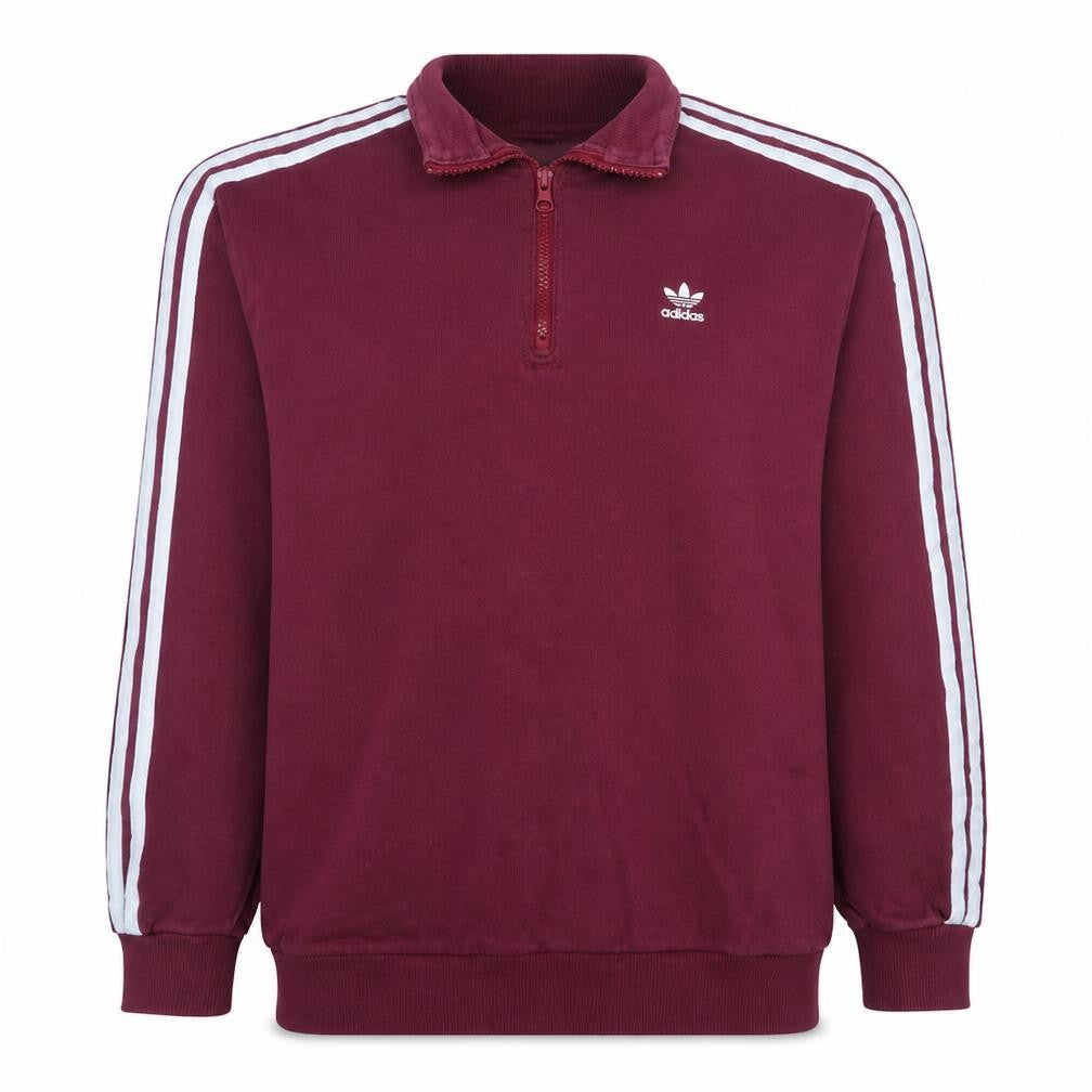 Front view of Adidas Women Burgundy 1/2 Zip Sweatshirt, size 12, UK Cotton Blend