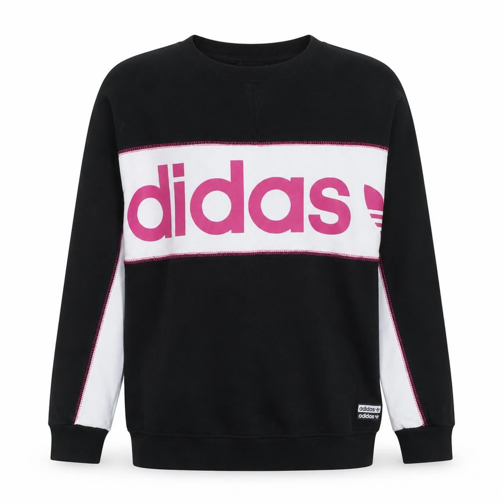 Adidas Womens Black Pink Logo Crew Neck Sweatshirt Size L 18