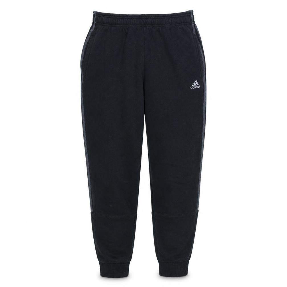 Front view of Adidas Men's Black Jogger Trousers, size M, Fleece Tapered Fit