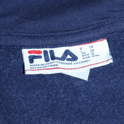 FILA Men's Blue Pullover Hoodie M Logo Fleece Sweatshirt