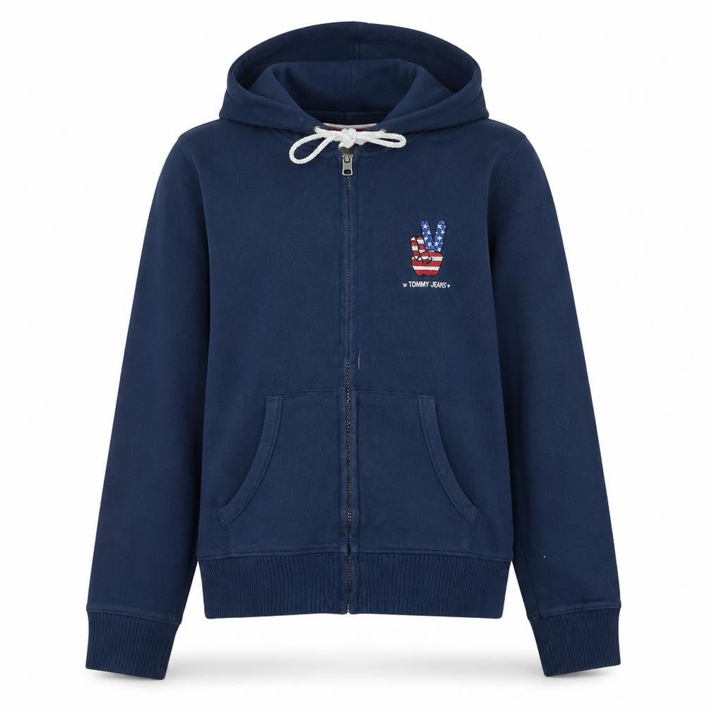 Tommy Jeans Mens Navy Full Zip Hoodie M Hooded Cotton Blend