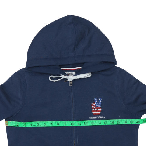 Tommy Jeans Mens Navy Full Zip Hoodie M Hooded Cotton Blend