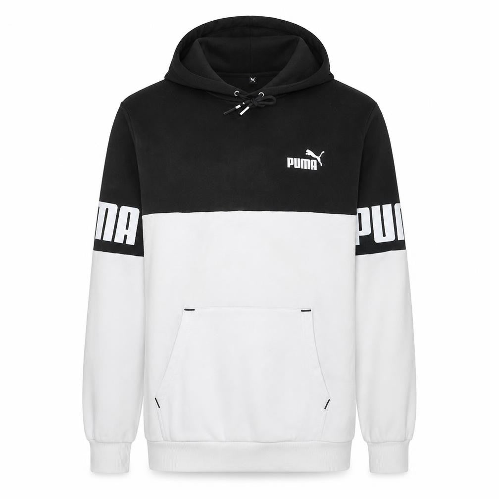 Puma Men's Black & White Pullover Hoodie M Regular Fit Logo Sportswear