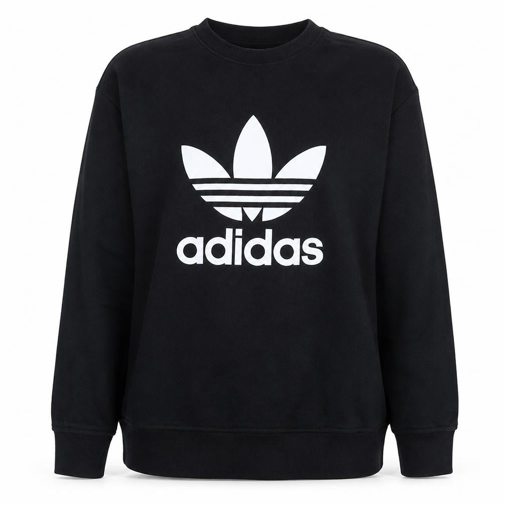Adidas Womens Black Crew Neck Pullover Sweatshirt Size 8 Logo Print