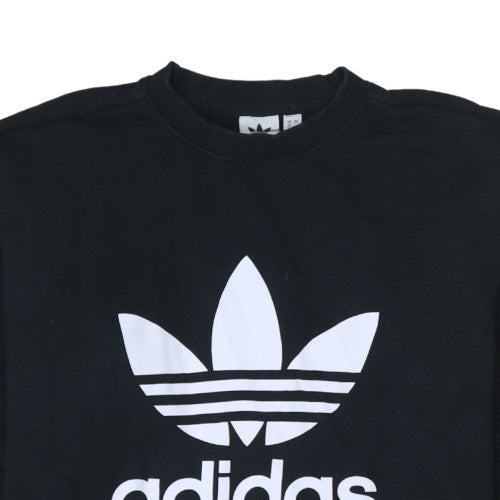 Adidas Womens Black Crew Neck Pullover Sweatshirt Size 8 Logo Print