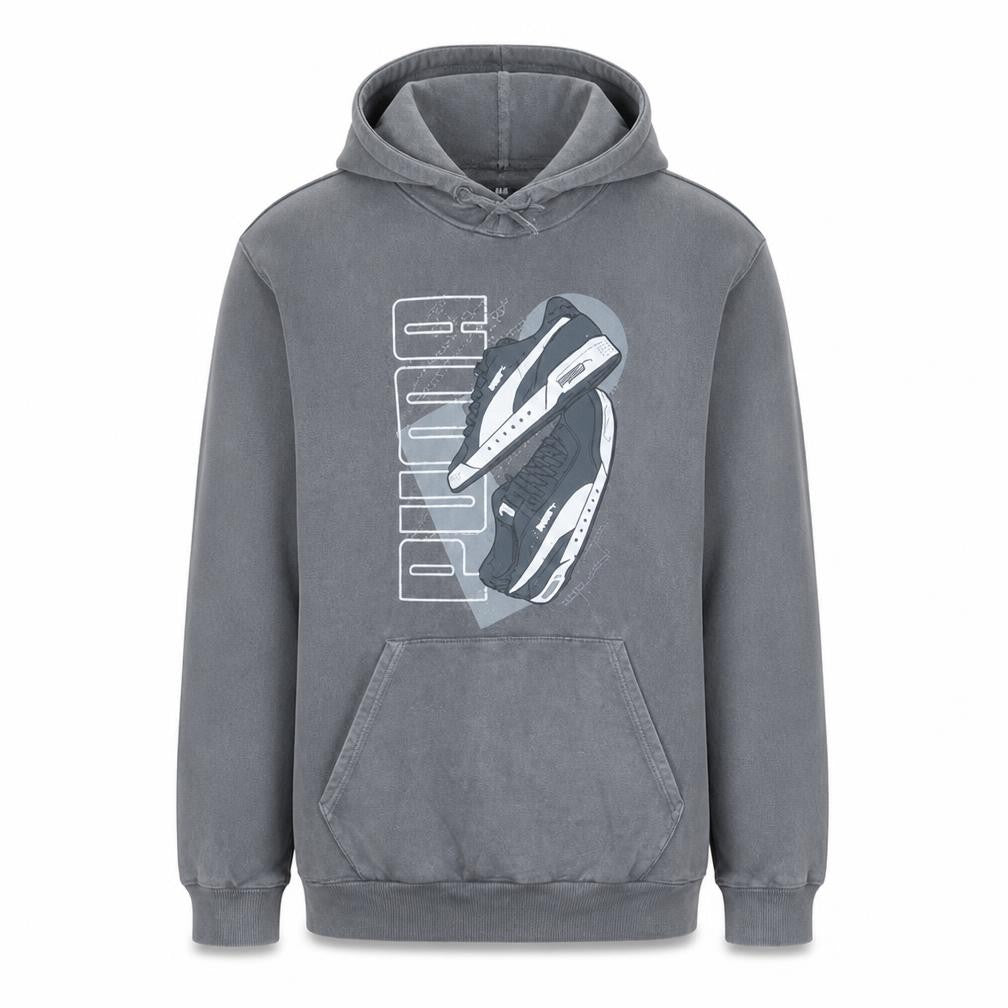 Puma Mens Grey Pullover Hoodie Medium Graphic Sports Fleece