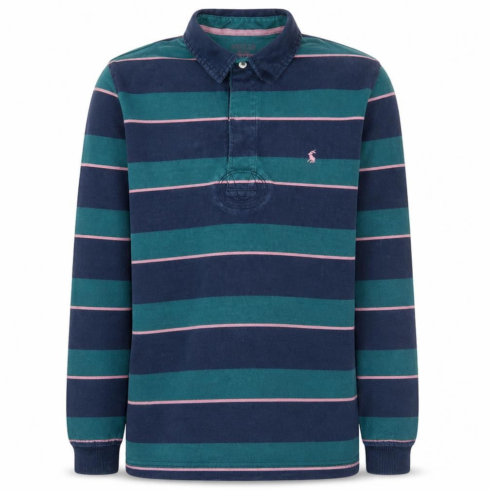 Joules Men's Blue Striped Long Sleeve Rugby Polo Shirt Size S