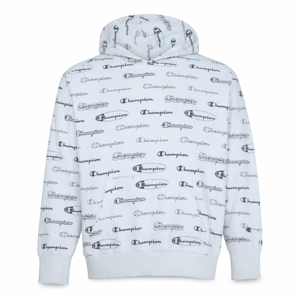 Champion Mens White Logo Print Pullover Hoodie Medium