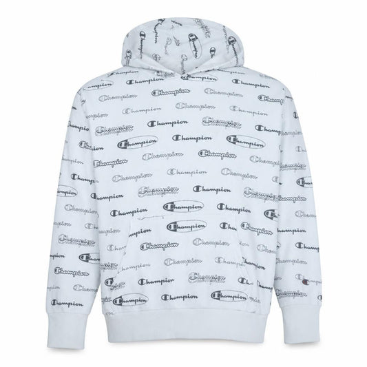 Champion Mens White Logo Print Pullover Hoodie Medium