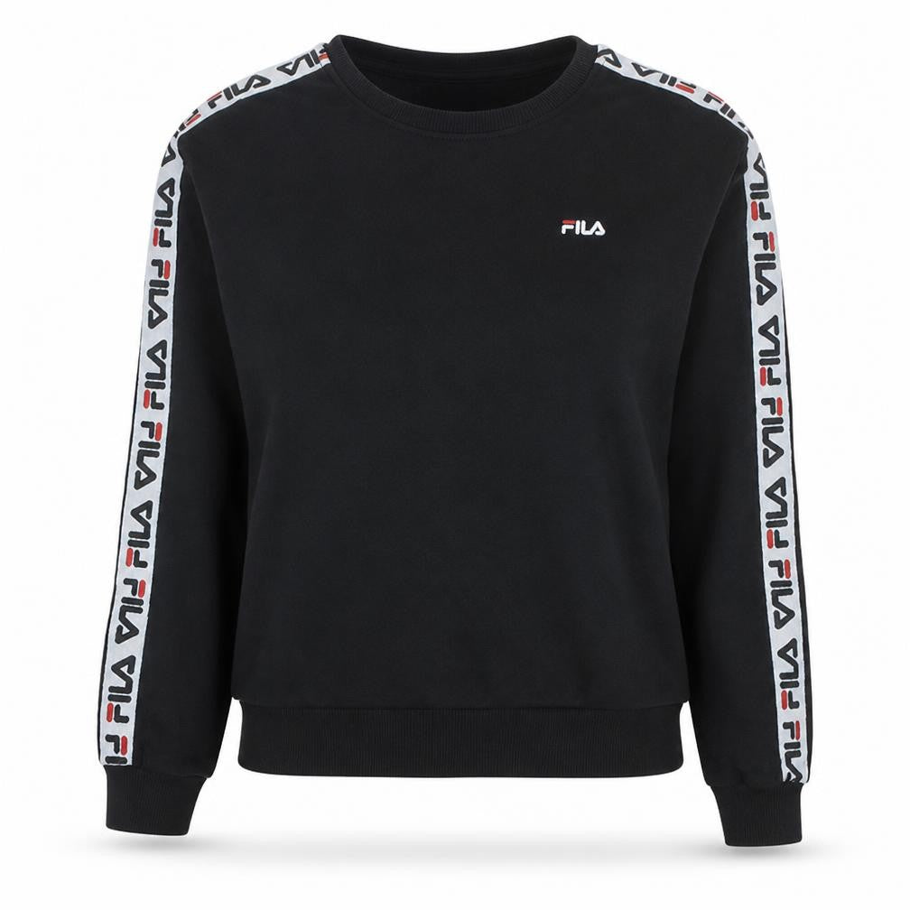 FILA Women Black Logo Tape Crew Neck Pullover Sweatshirt Size S