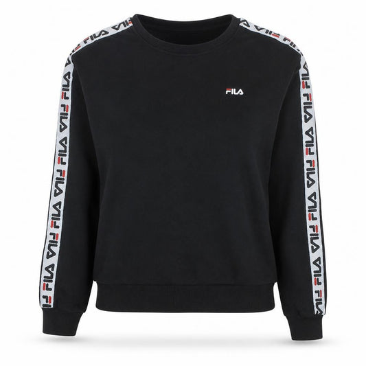 FILA Women Black Logo Tape Crew Neck Pullover Sweatshirt Size S
