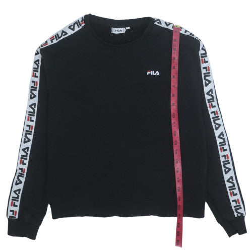 FILA Women Black Logo Tape Crew Neck Pullover Sweatshirt Size S