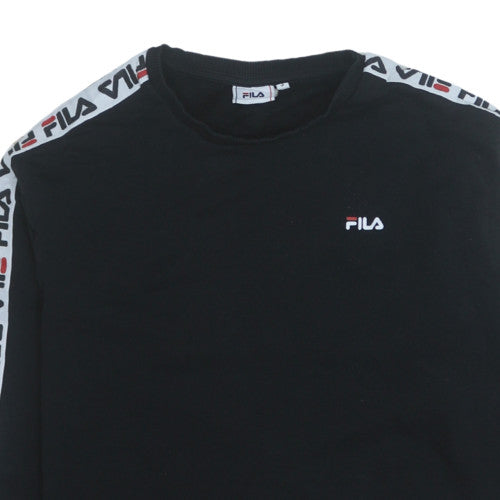FILA Women Black Logo Tape Crew Neck Pullover Sweatshirt Size S
