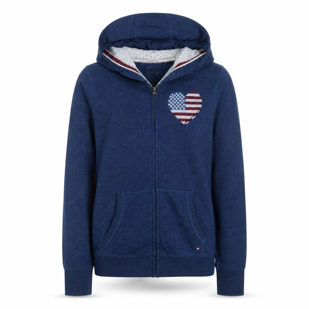 Hilfiger Denim Women's Blue Full Zip Hoodie with American Heart Print Size M