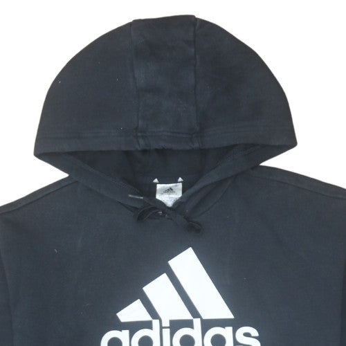 Adidas Womens Black Pullover Hoodie Size M Logo Print Cotton Blend