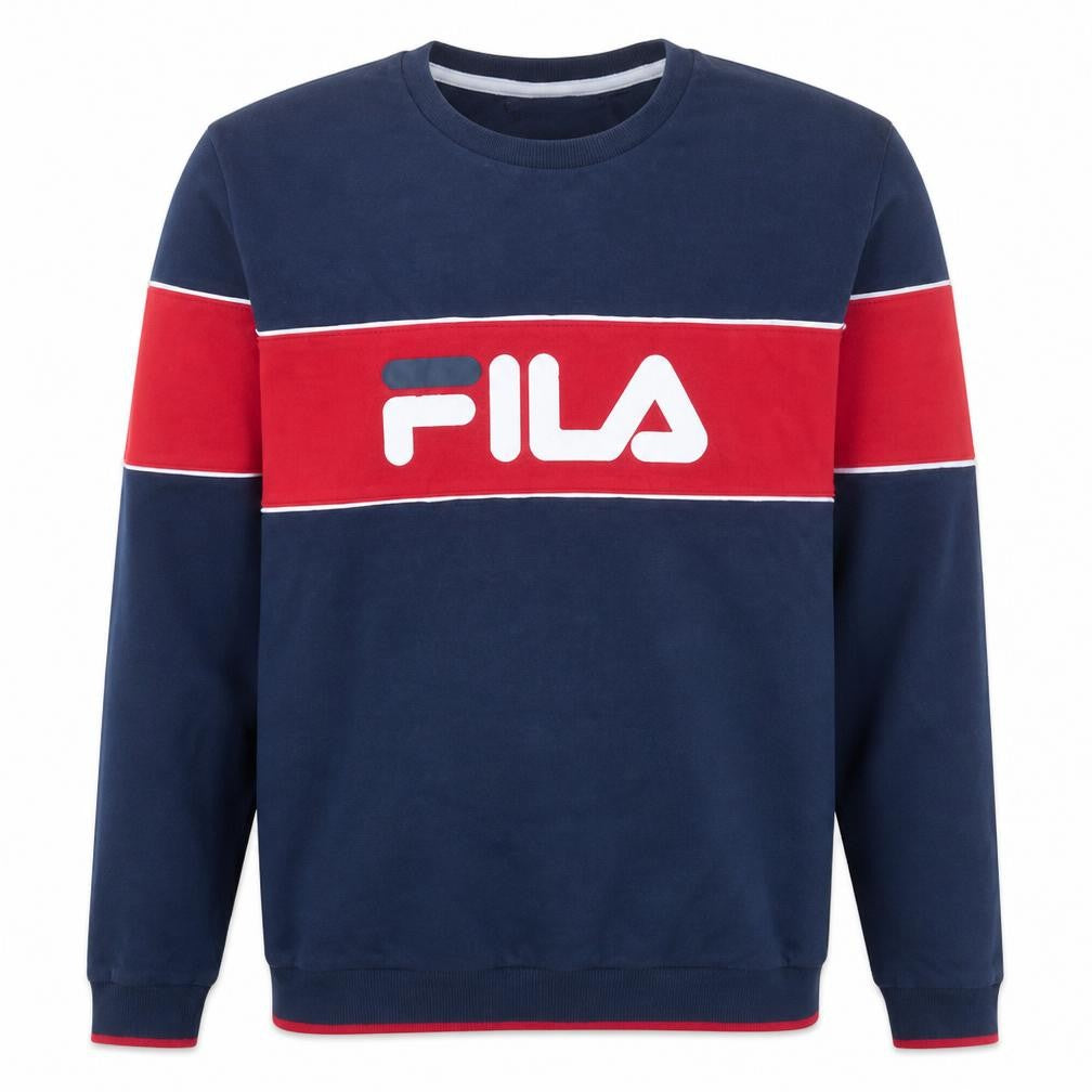 Fila Mens Blue Red Logo Crew Neck Pullover Sweatshirt L
