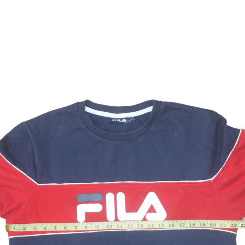 Fila Mens Blue Red Logo Crew Neck Pullover Sweatshirt L