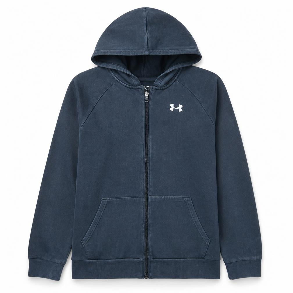 Front view of Under Armour boys’ black full zip hoodie yxl 158/170 fleece sportswear