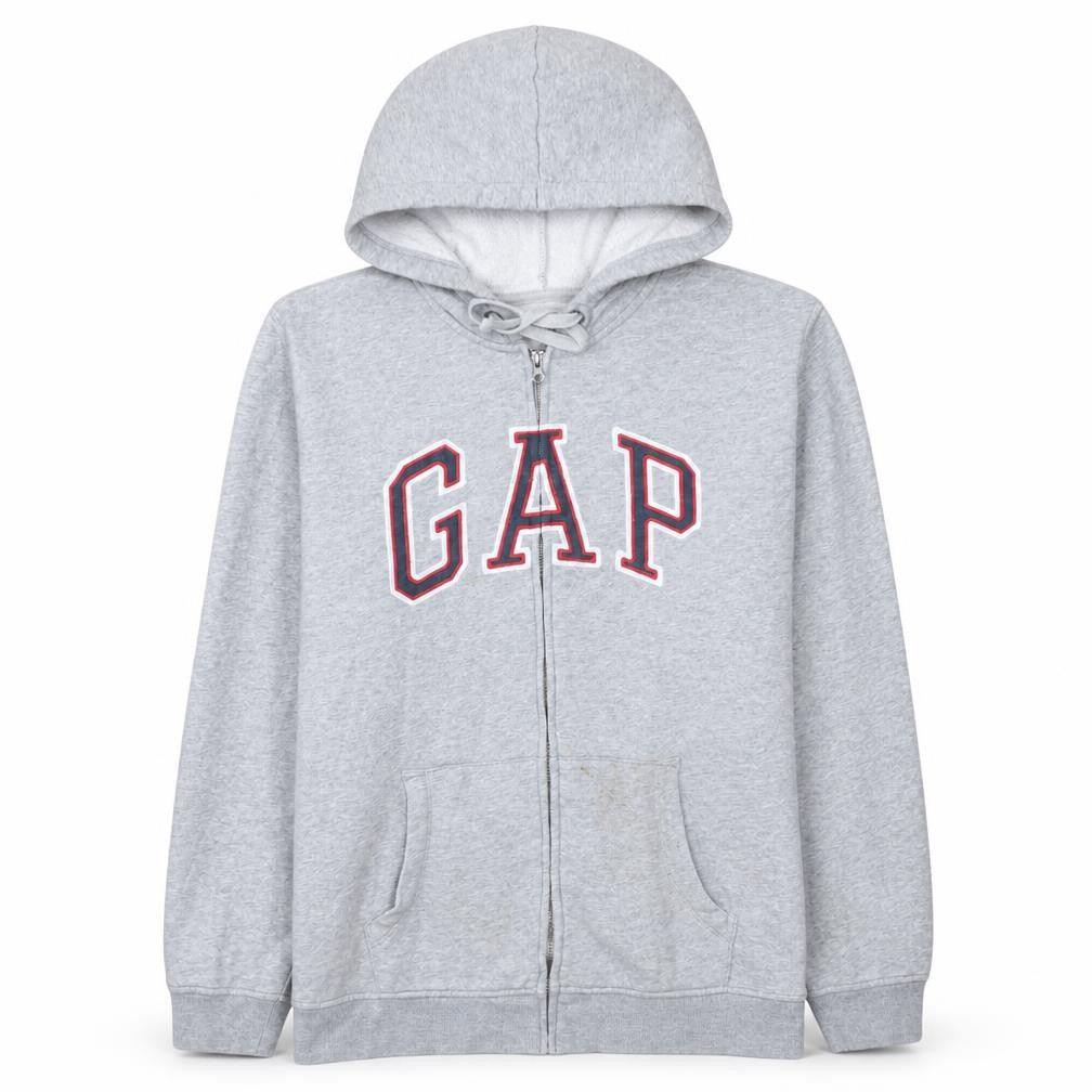 Gap Men’s Grey Full Zip Hoodie L Logo Fleece Sweatshirt