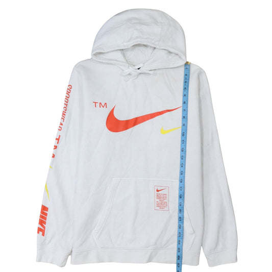 Nike Men's White Pullover Hoodie L Logo Sportswear Fleece