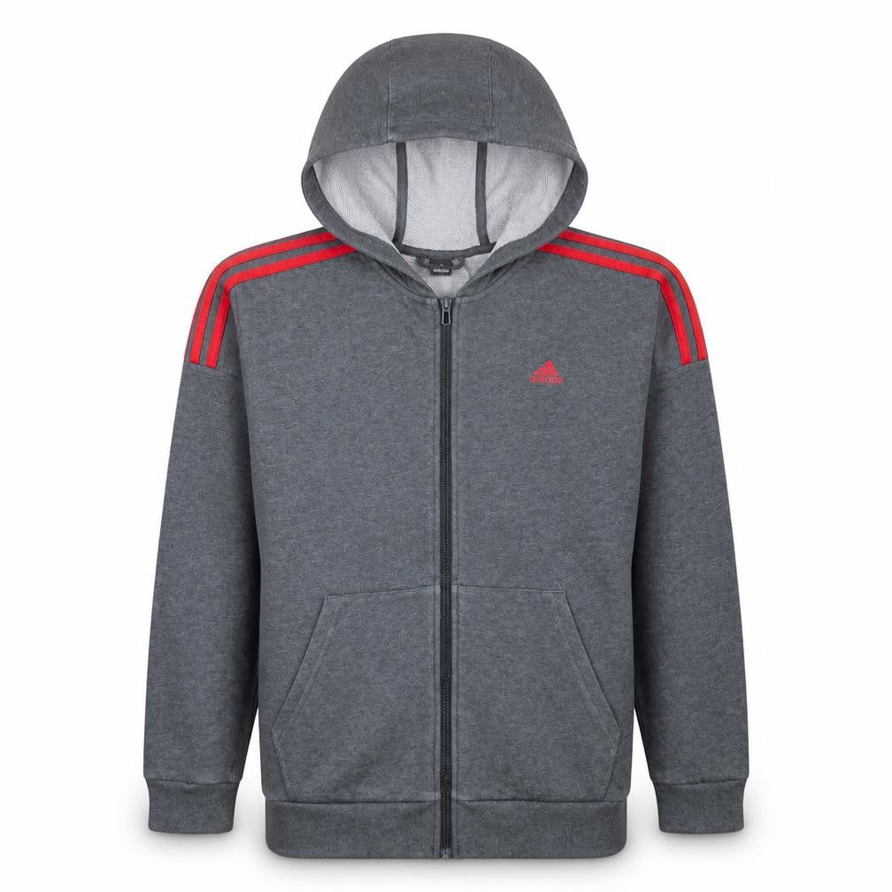 Front view of adidas boys’ grey full zip hoodie 10-11 years sports hooded sweatshirt