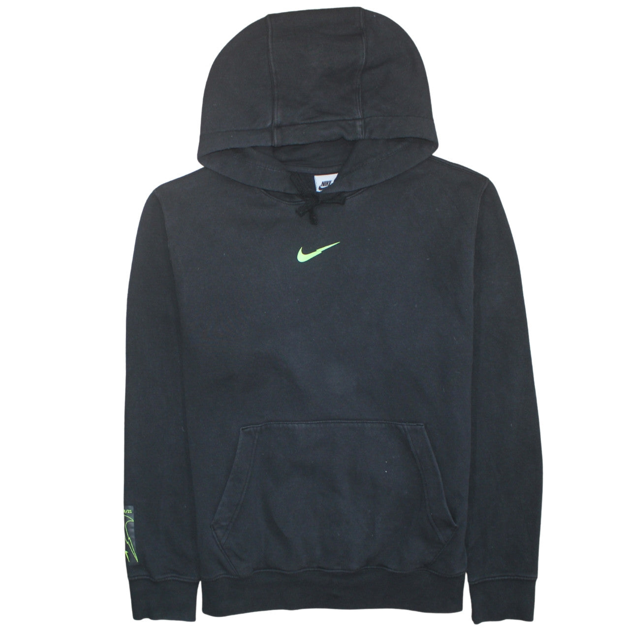 Nike Mens Black Pullover Hoodie S Green Logo Fleece Sweatshirt