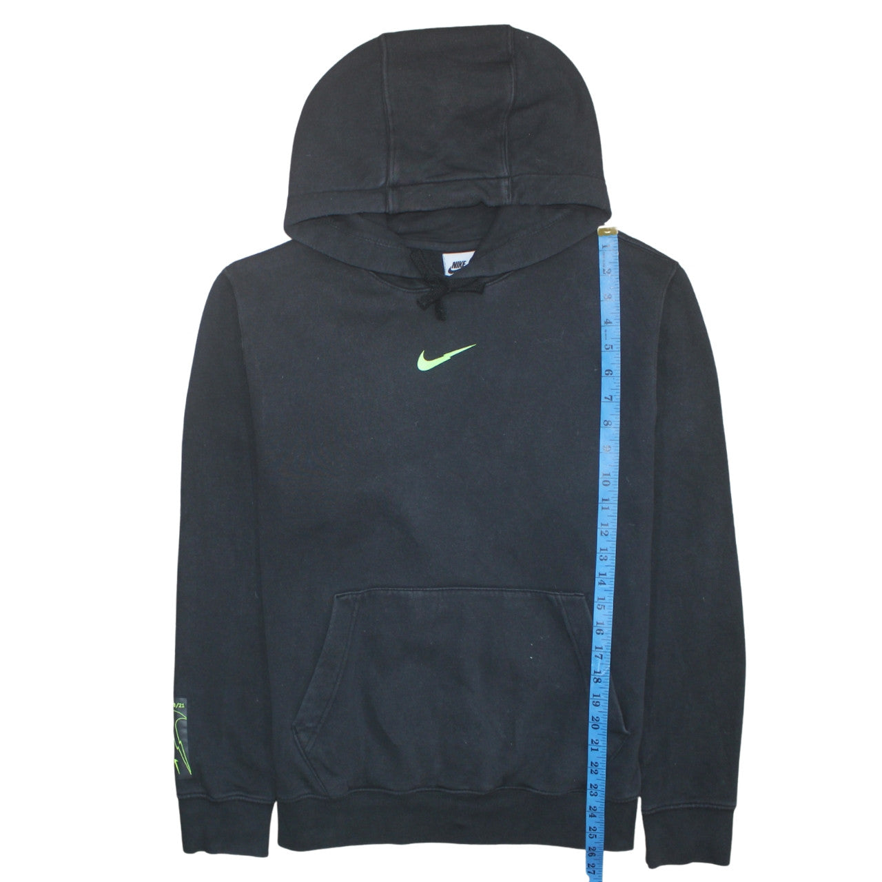 Nike Mens Black Pullover Hoodie S Green Logo Fleece Sweatshirt