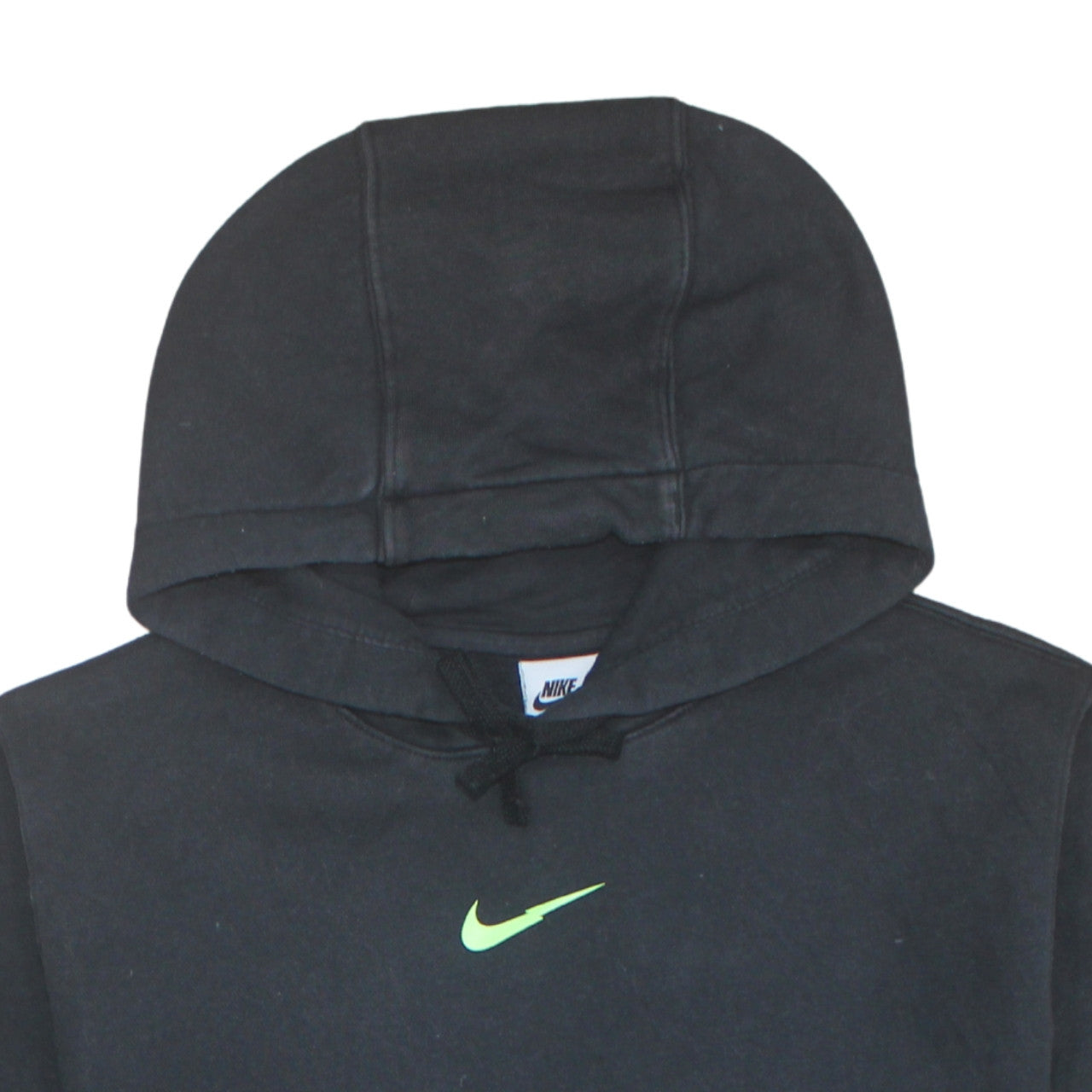 Nike Mens Black Pullover Hoodie S Green Logo Fleece Sweatshirt