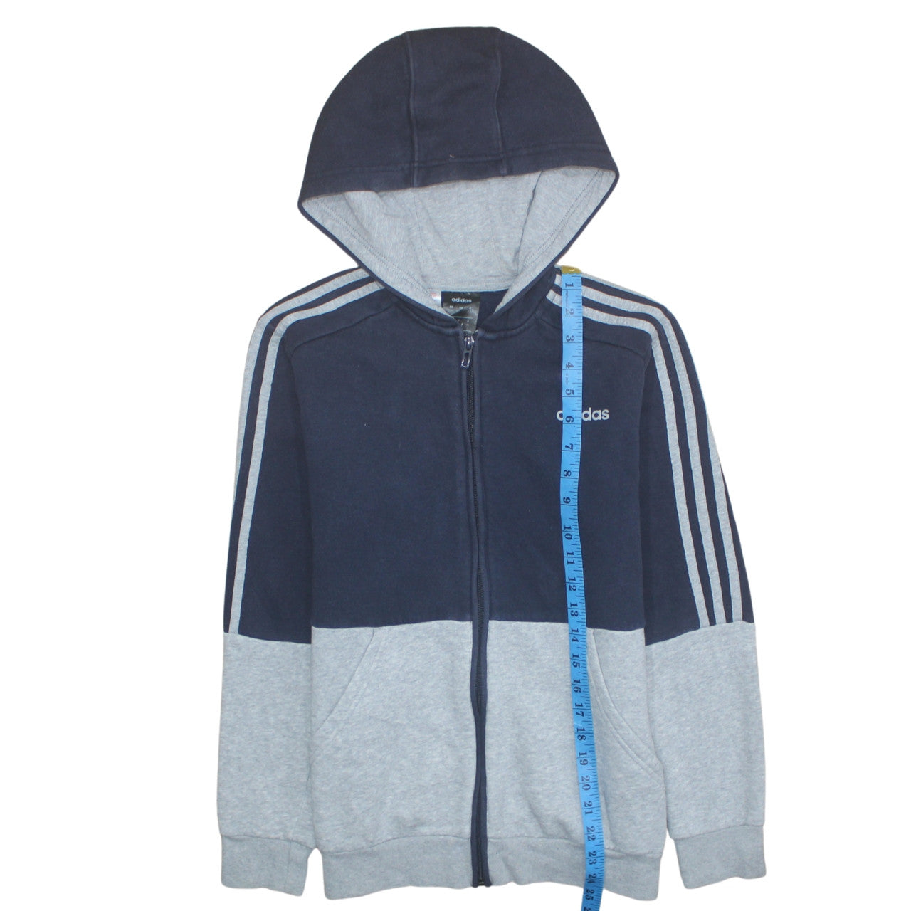 Adidas Boys Blue & Grey Full Zip Hoodie 13-14 Years Sports Fleece