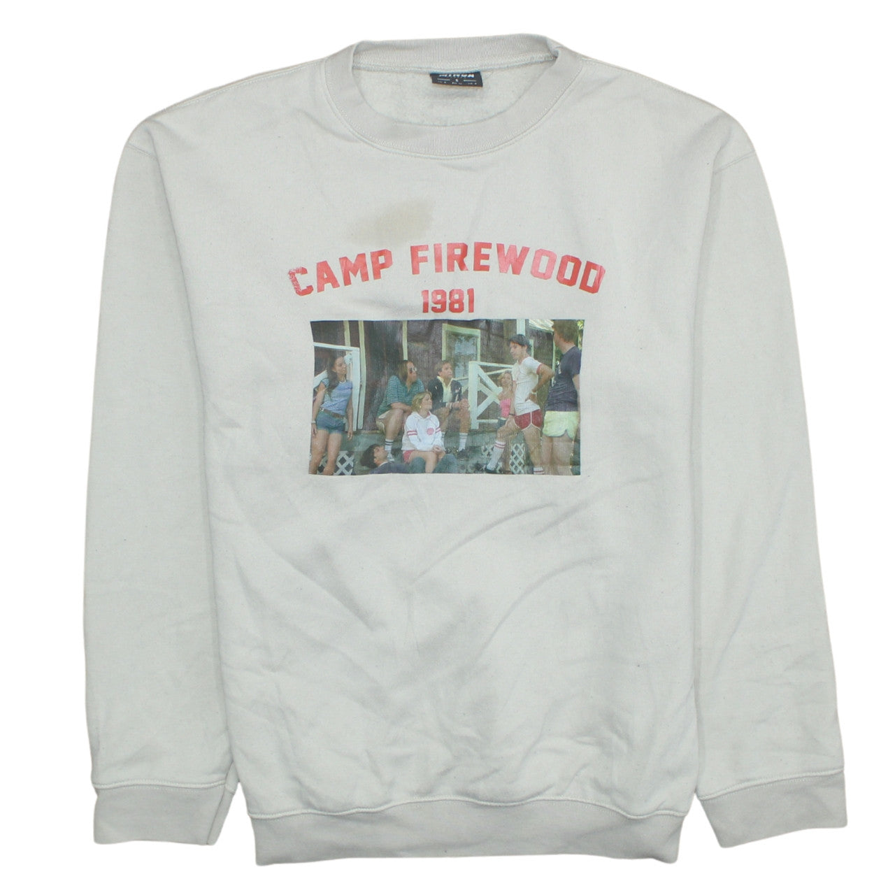 Minga London Unisex White Camp Firewood 1981 Graphic Sweatshirt S