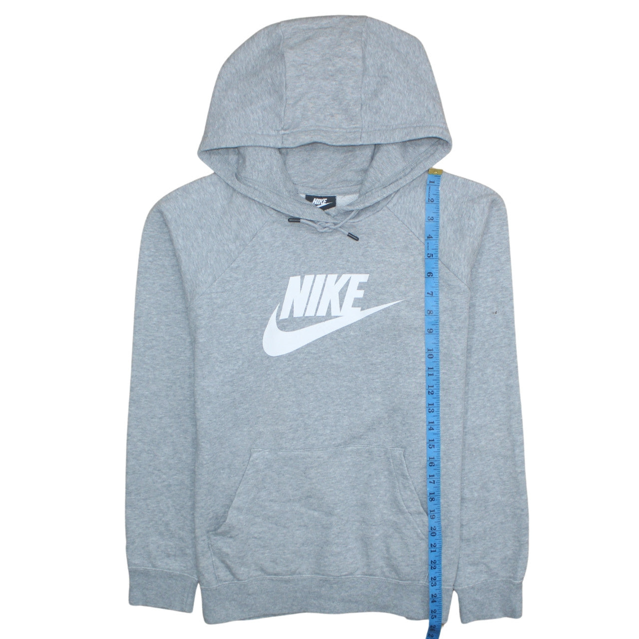 Nike Women Grey Pullover Hoodie L Cotton Blend Logo Casual