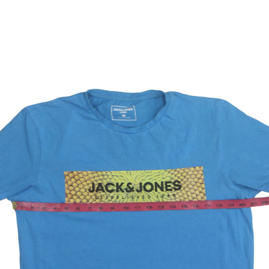 Jack & Jones Men Blue Graphic Print Crew Neck Cotton T-Shirt L