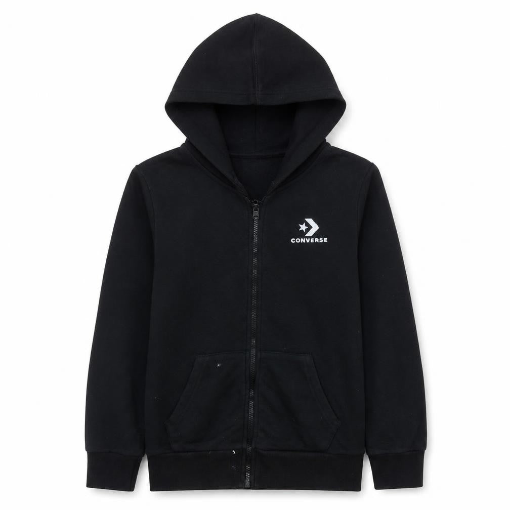 Front view of Converse boys’ black full zip hoodie 12-13 years logo fleece sweatshirt