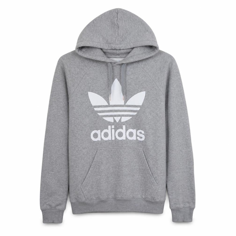 Adidas Men Grey Hoodie Small Pullover Logo Cotton Blend Sweatshirt