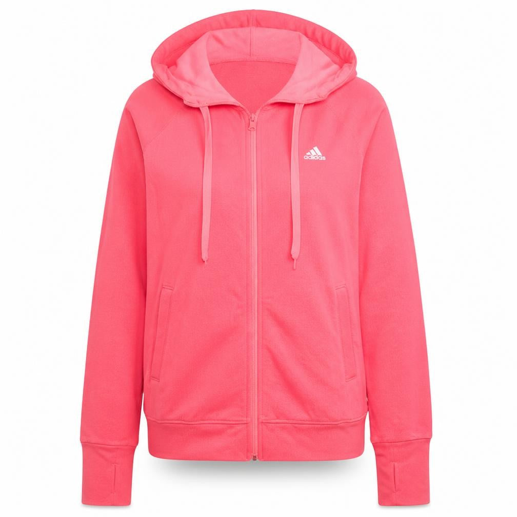 Front view of Adidas women’s pink full zip hoodie m 12-14 hooded sweatshirt