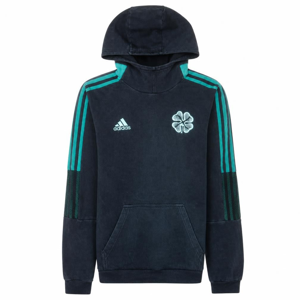 Adidas Mens Black Hoodie Pullover with Green Stripes Size S